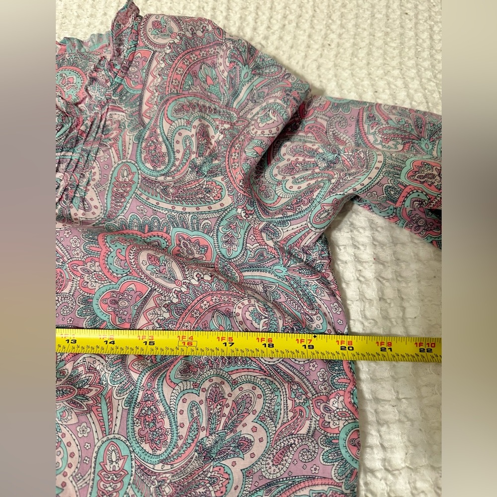 Talbots Popover Paisley Ruffle Pleated Blouse Size M Cotton Pink Blue Multi - Picture 9 of 10